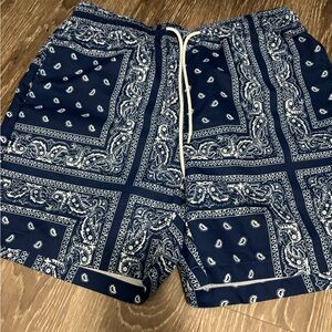 Navy Blue Paisley Nylon Shorts Size M
